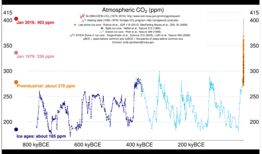 Come è variata la concentrazione di CO2 in atmosfera negli ultimi 800.000 anni (Photo credit: gml.noaa.gov)
