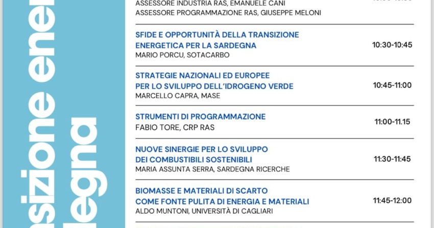 Workshop: Dall'Hydrogen Valley del Sulcis alla Sardegna Hydrogen Island Workshop: Dall'Hydrogen Valley del Sulcis alla Sardegna Hydrogen Island