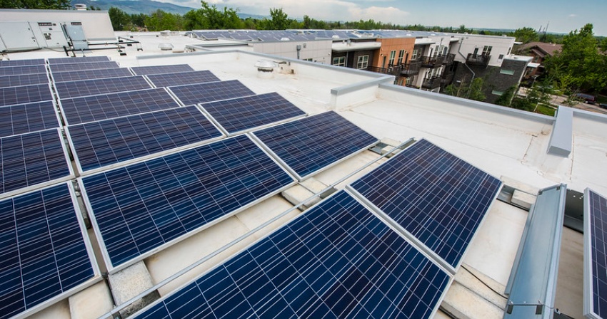 PV modules on the Highmar senior housing in Boulder, CO. (Photo by Denni... PV modules on the Highmar senior housing in Boulder, CO. (Photo by Denni...